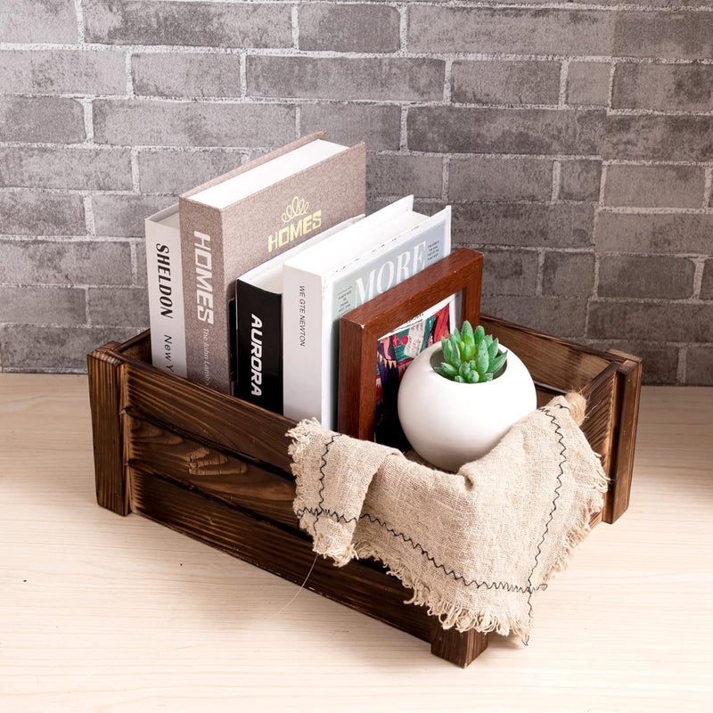 TIMRIS Set of 3 Rustic Wood Nesting Crates, Farmhouse Wooden Storage Container Boxes with Cutout Handles, Decorative Wooden Baskets for Display (Rustic Brown) - Image 5